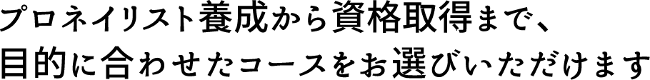 プロネイリスト養成から資格取得まで、目的に合わせたコースをお選びいただけます